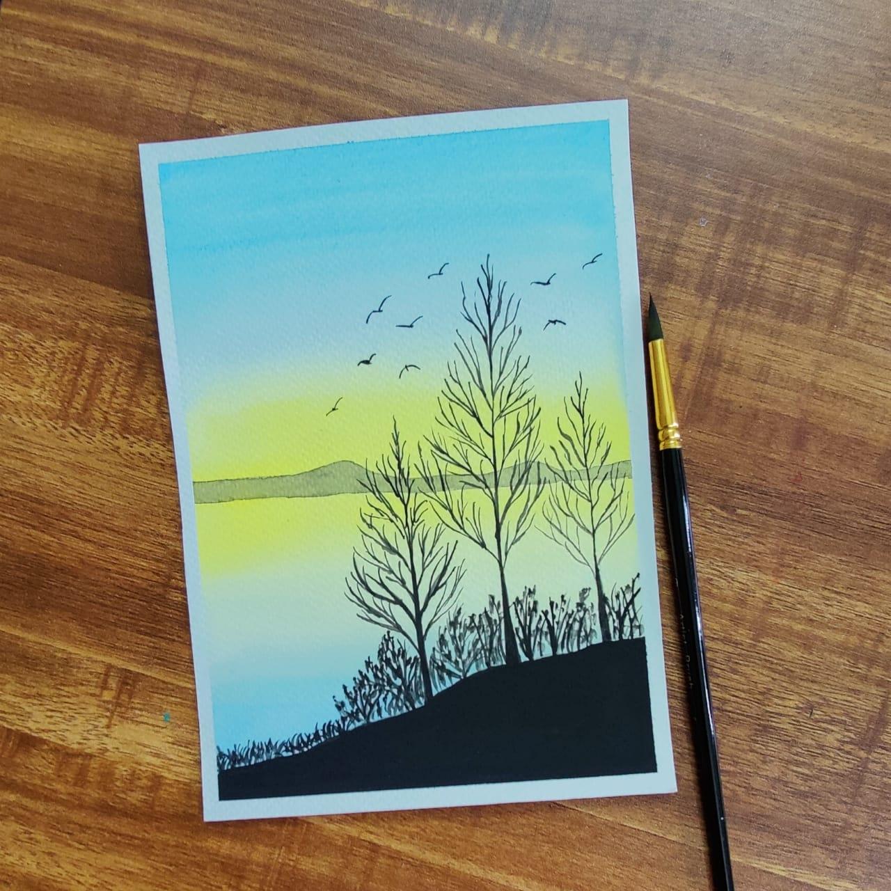 Watercolor Sunsets and Silhouettes - image 3 - student project
