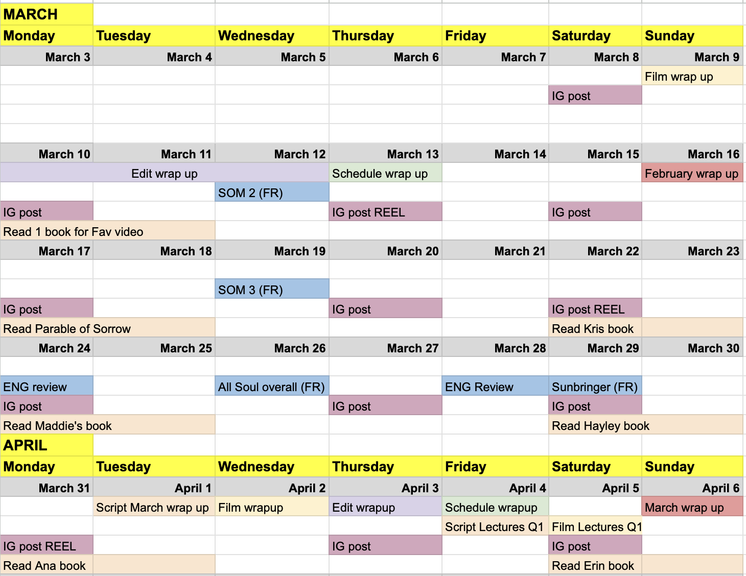 Content calendar - image 1 - student project