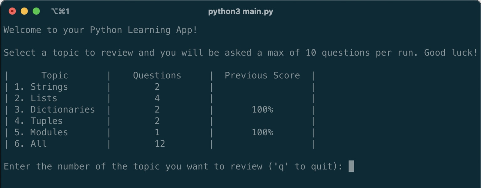 Sample Project - Python Quiz App - image 1 - student project