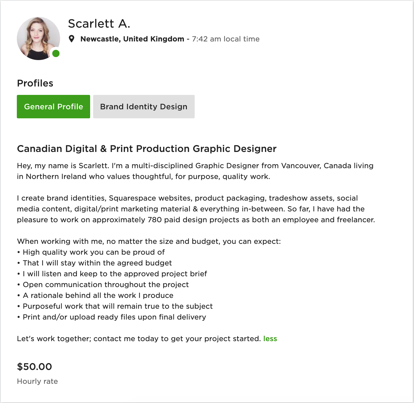Upwork Profile — Scarlett Aubrey - image 1 - student project