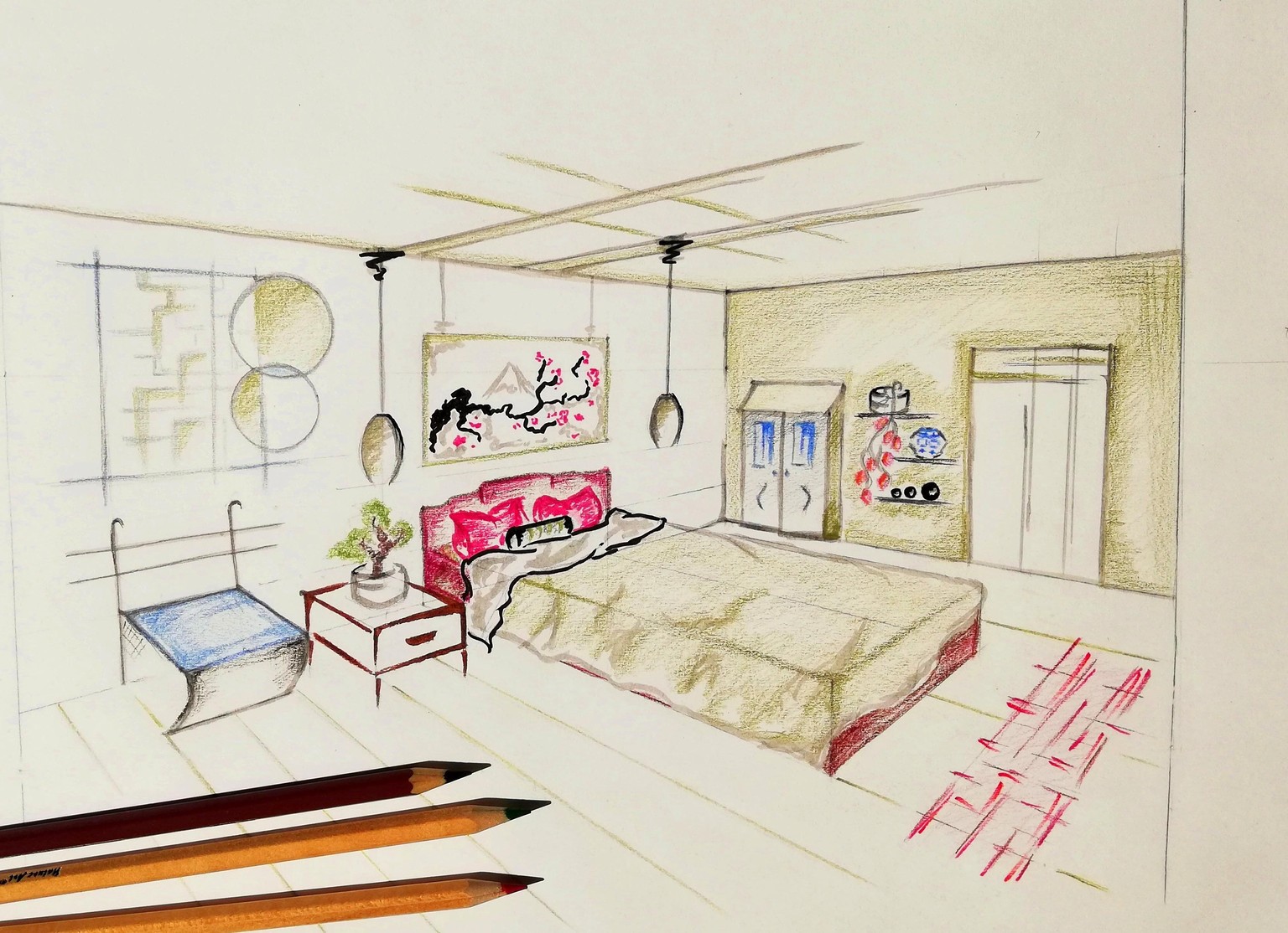 Asian style interior sketch - image 1 - student project