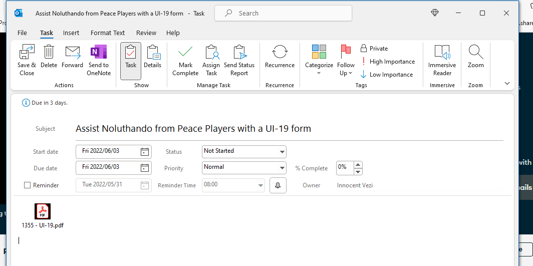 Creating Tasks in Outlook - image 1 - student project