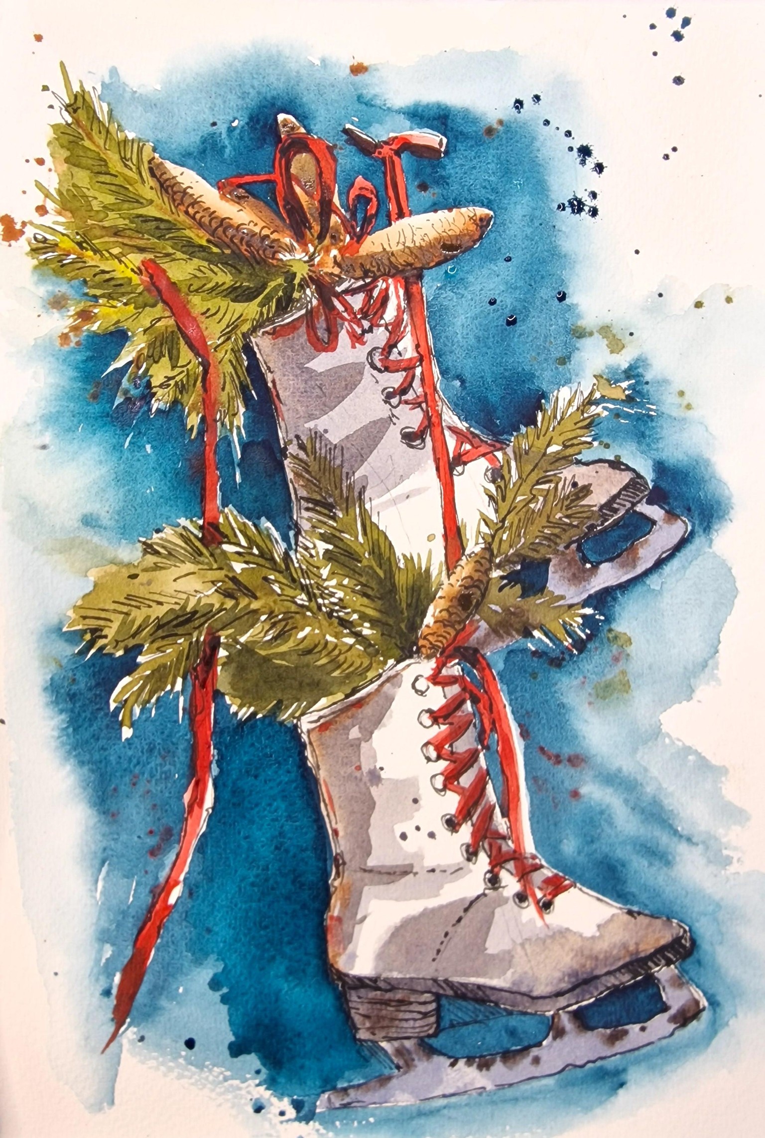 Watercolour Holiday Illustration: Ice Skates Decor - image 1 - student project