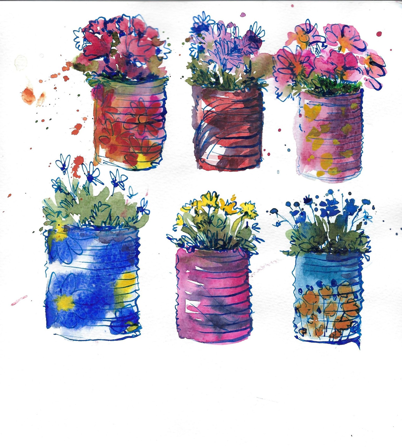 Dynamic Florals in watercolour and pen - image 3 - student project