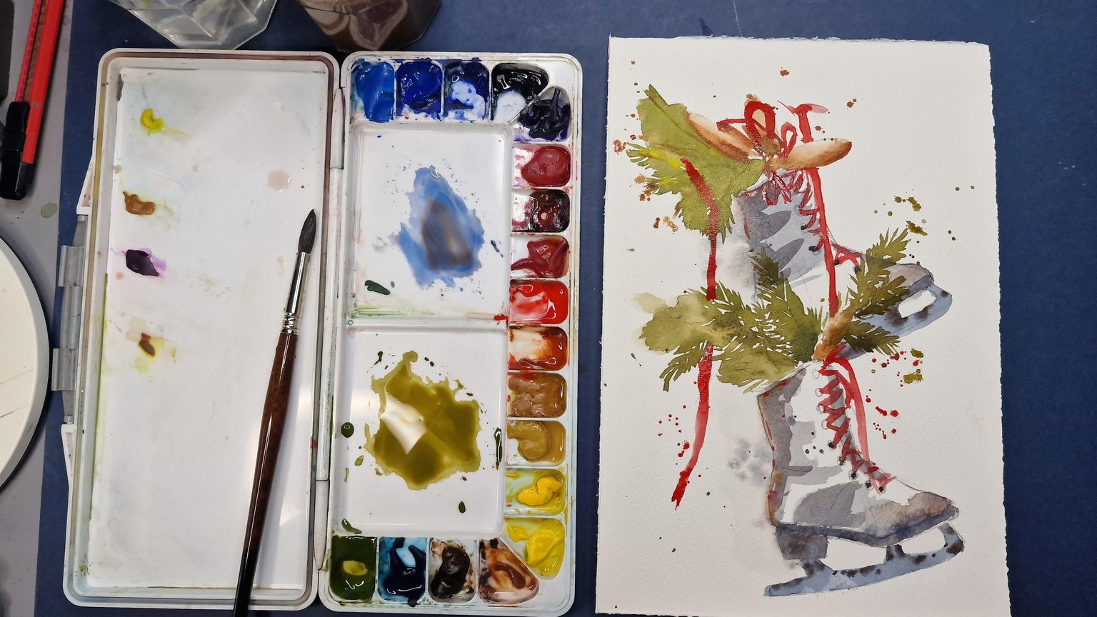 Watercolour Holiday Illustration: Ice Skates Decor - image 3 - student project