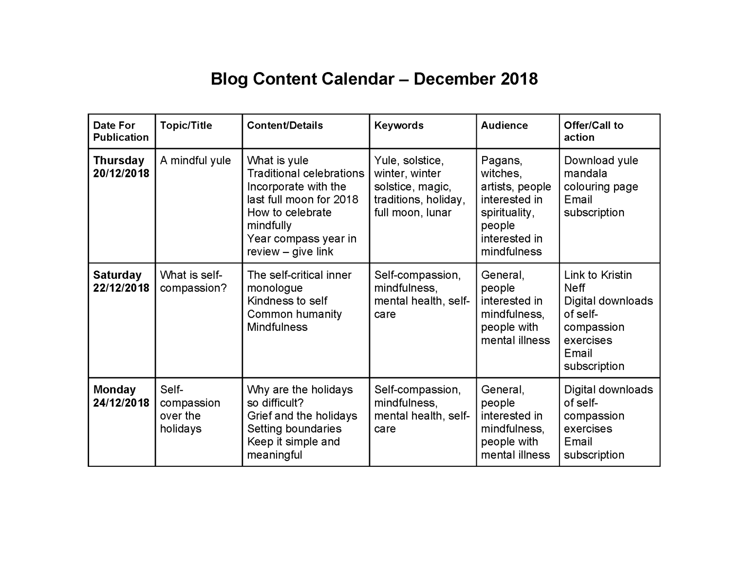 Content calendar - image 1 - student project