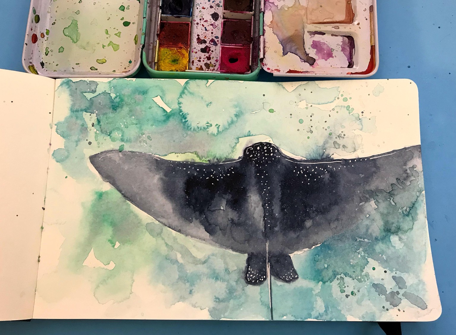 Eagle Ray Watercolor Painting - image 1 - student project