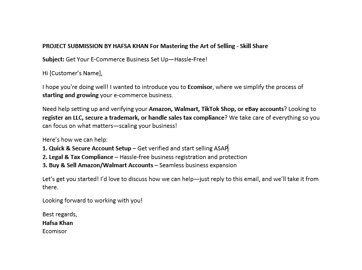 Sale Pitch Email Submission - image 1 - student project
