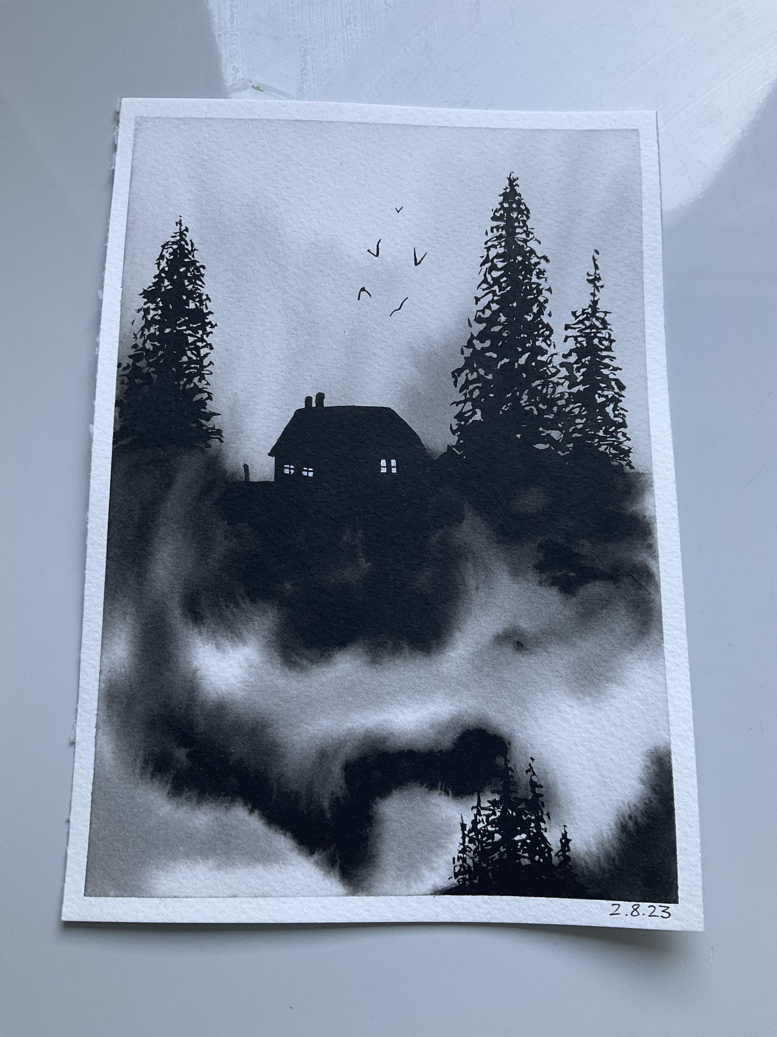 Haunting monochrome water colour - image 2 - student project