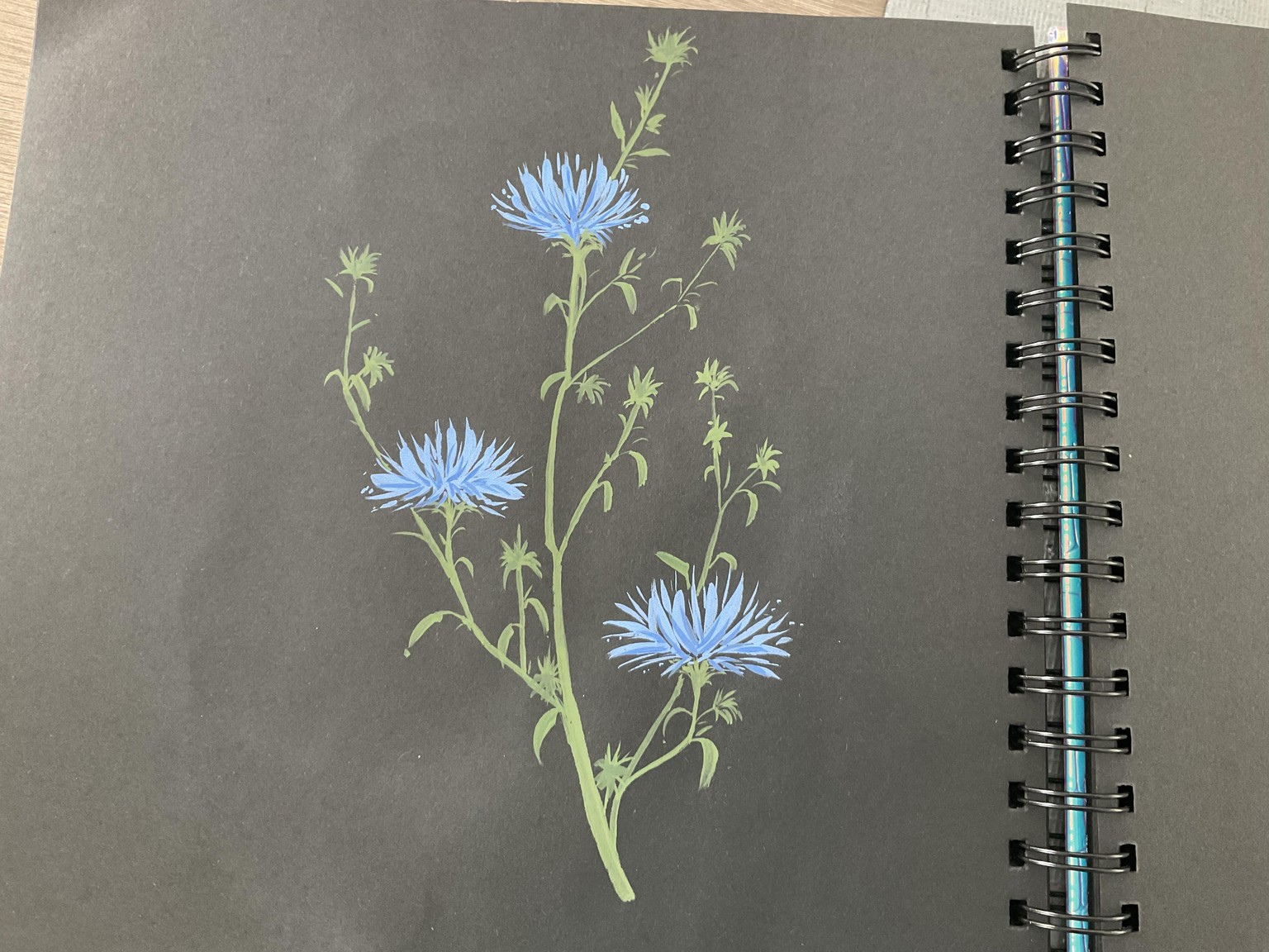 Gouache flowers on black paper - image 2 - student project
