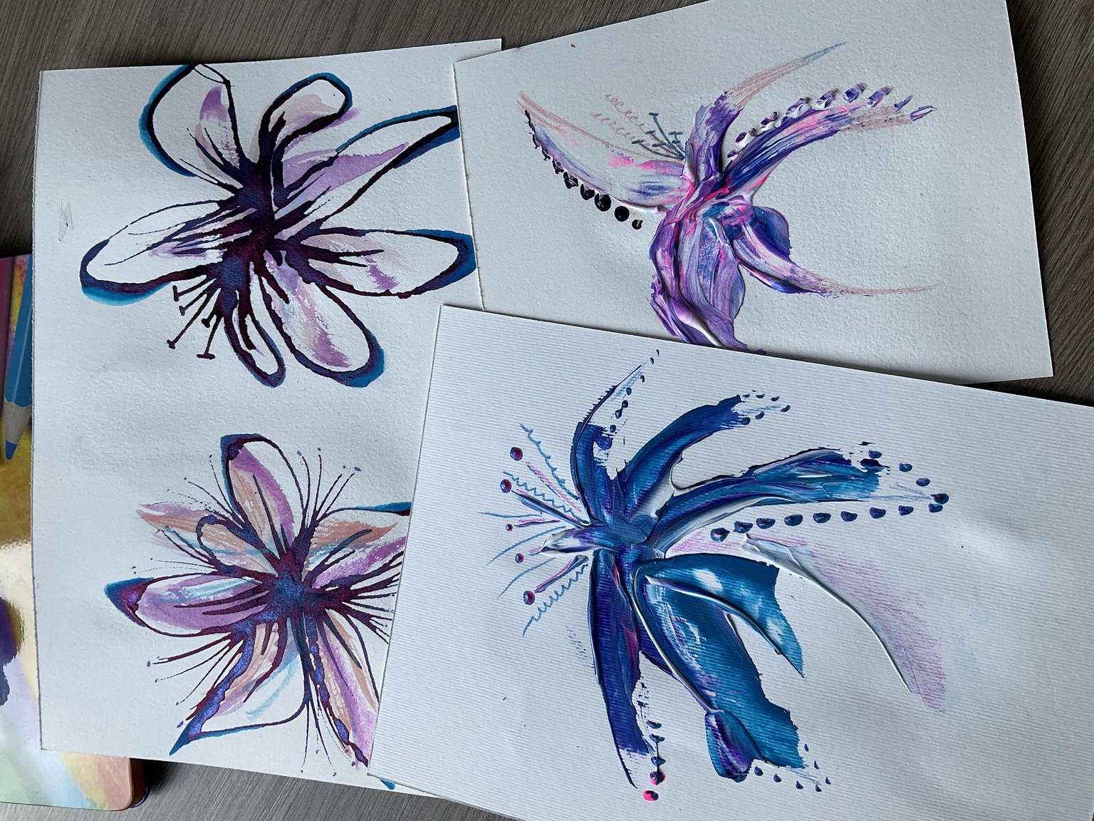 Mix media abstract flowers - image 2 - student project