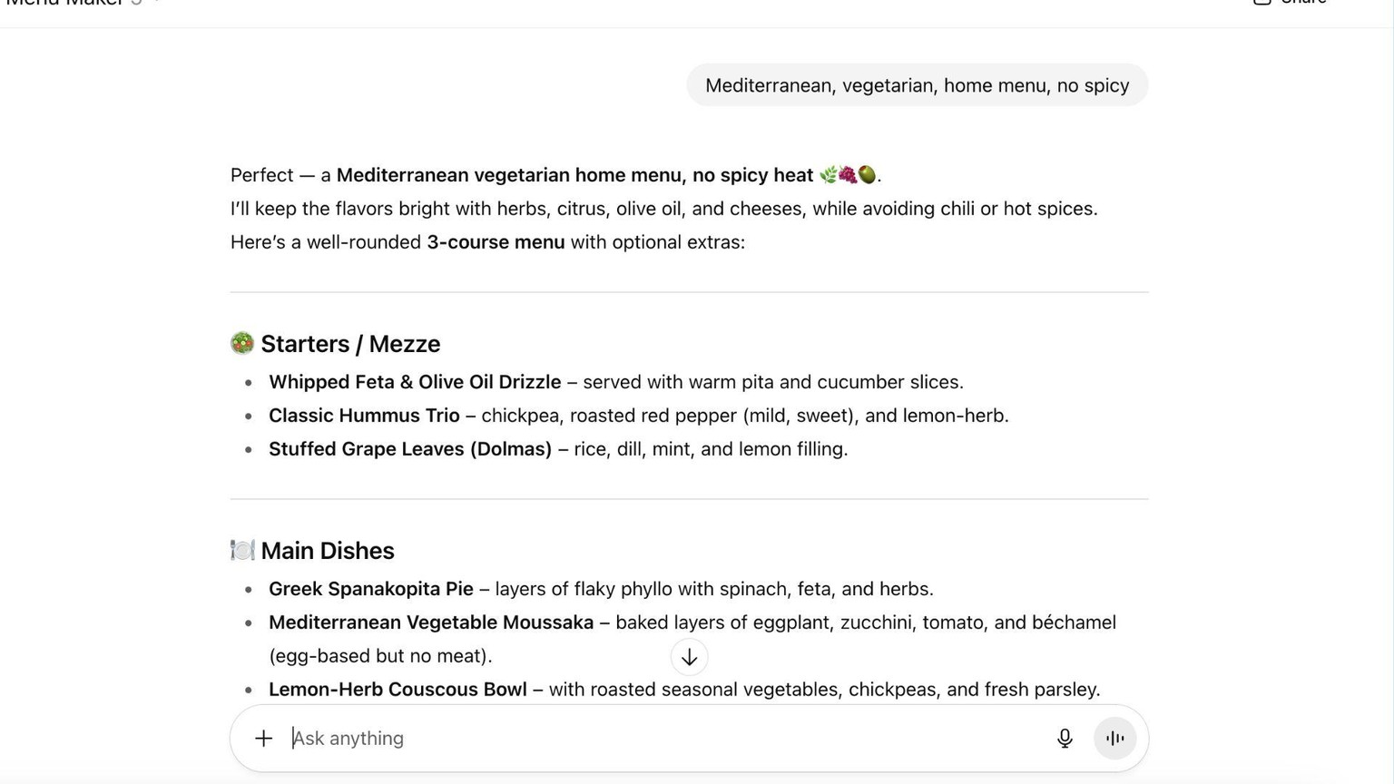 Menu Maker GPT - image 2 - student project