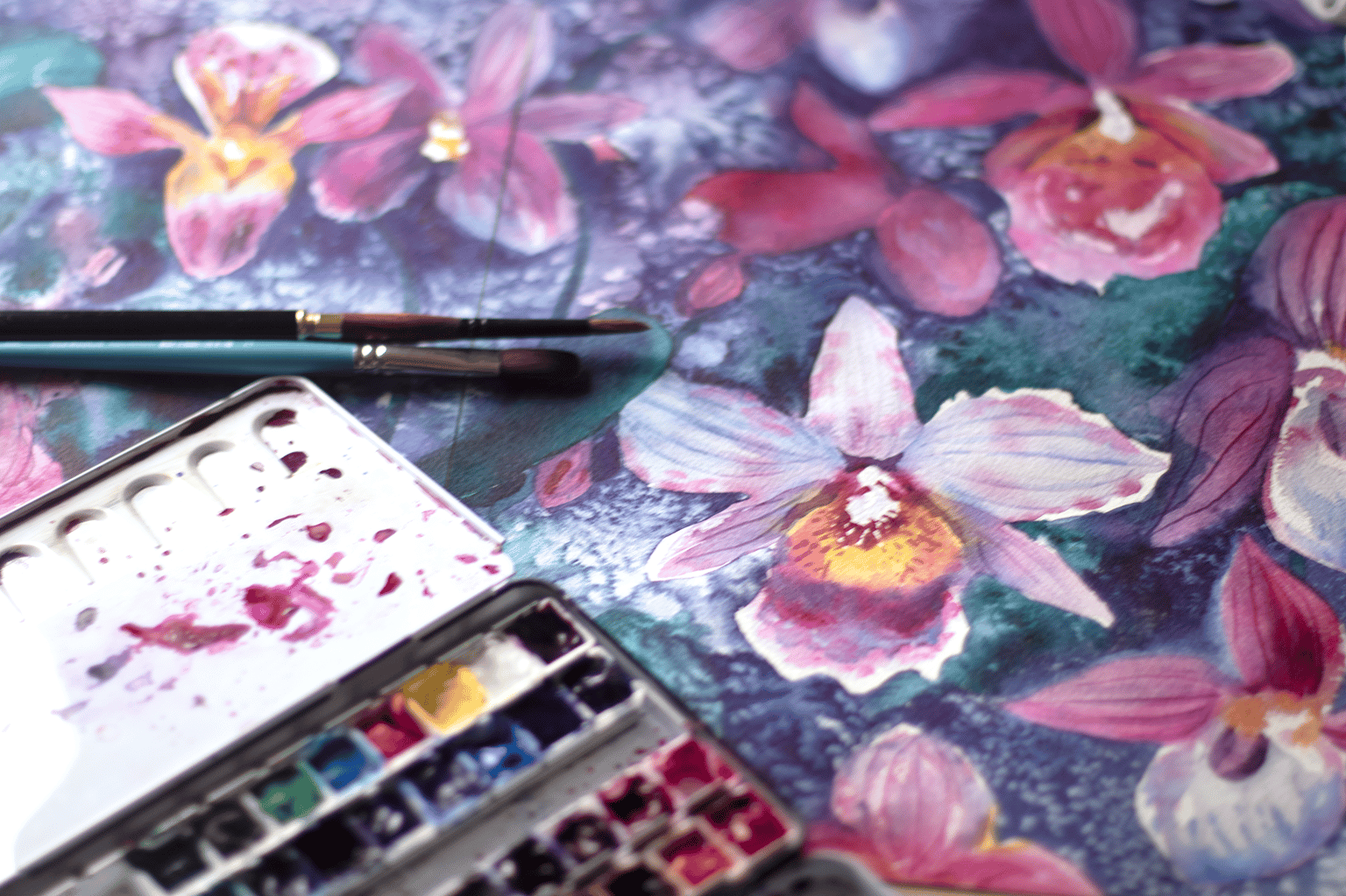 Watercolor Orchids tile - image 1 - student project