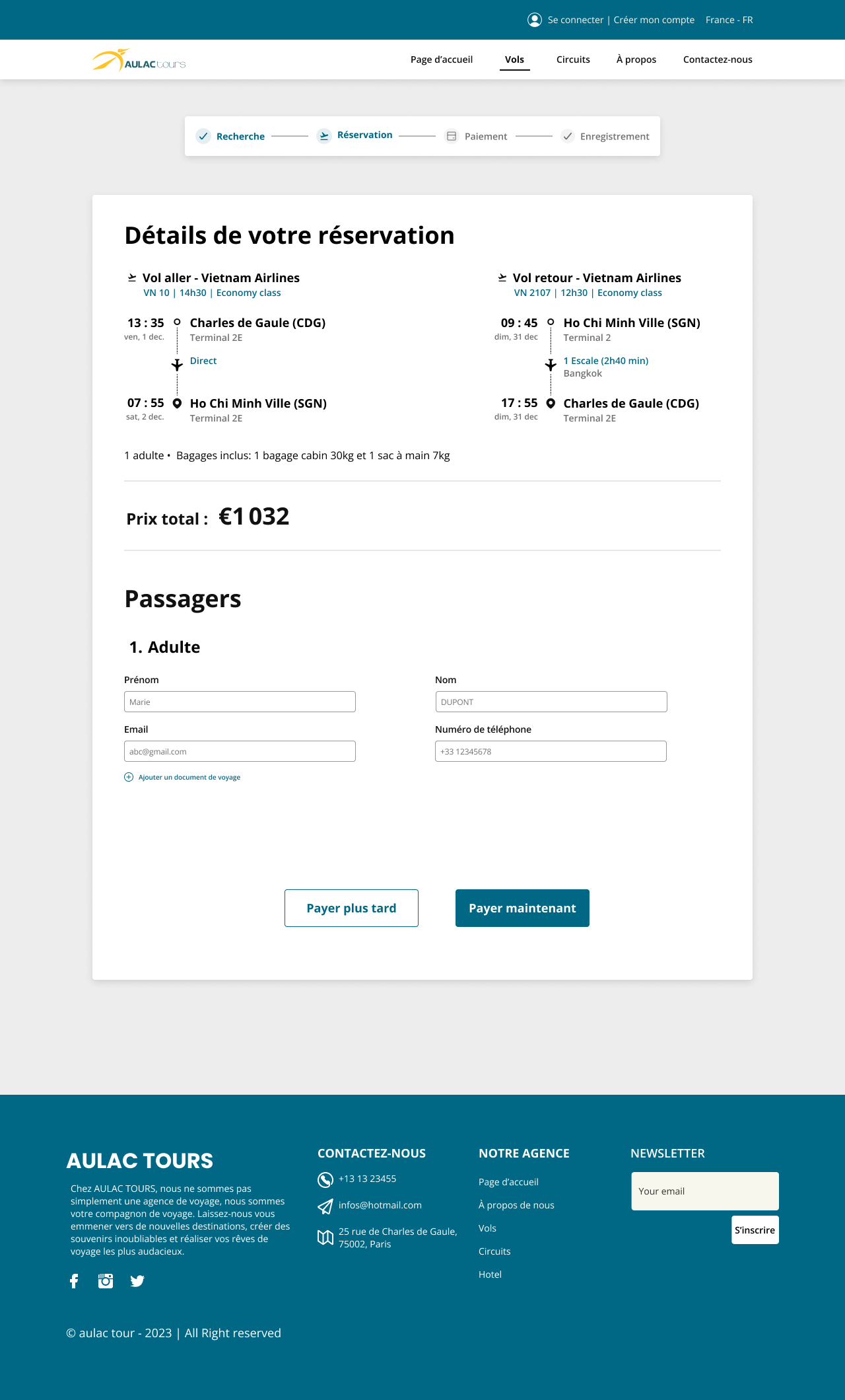 Flight booking page of a travel agency - image 1 - student project