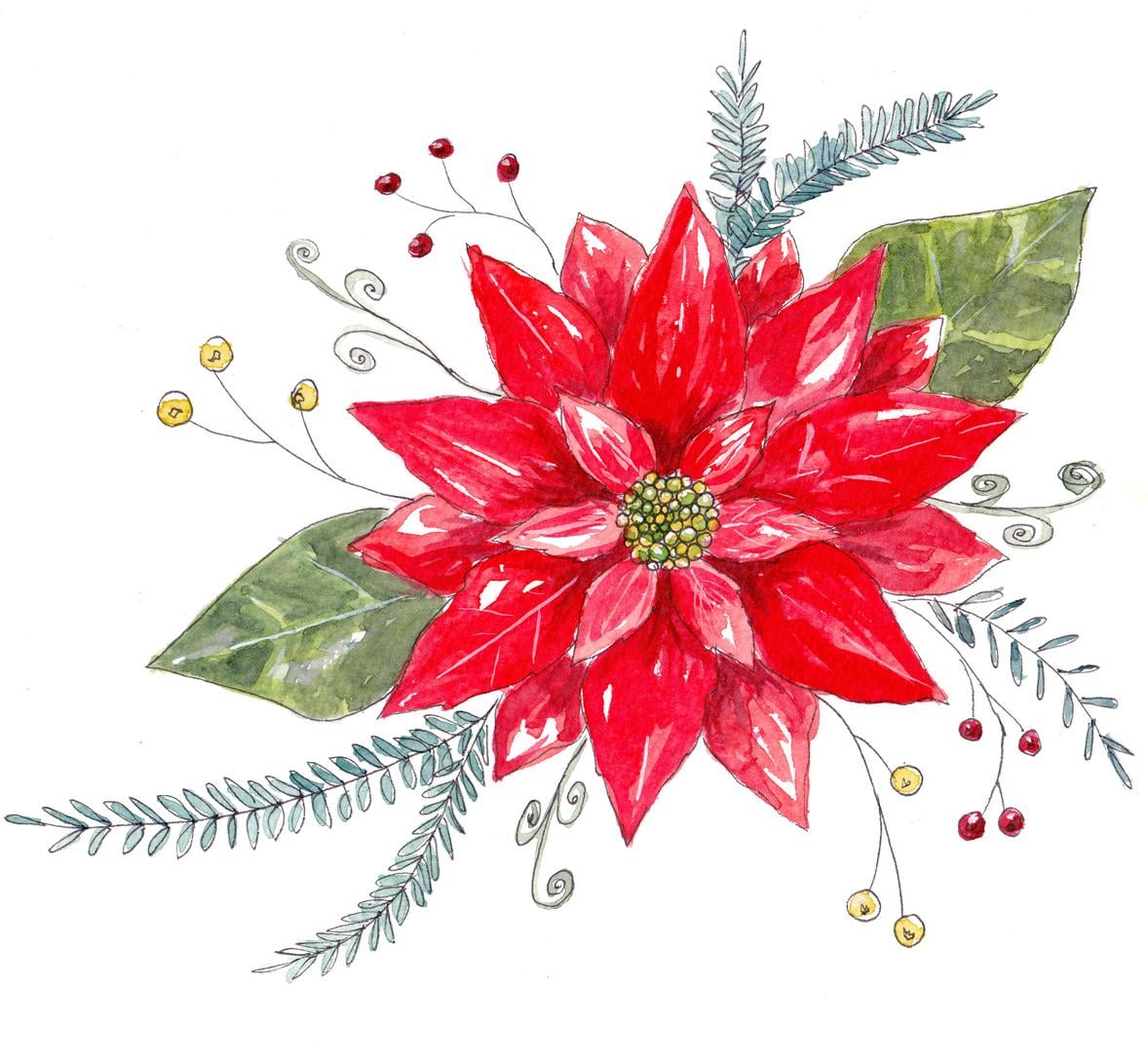 Watercolor poinsettia - image 3 - student project