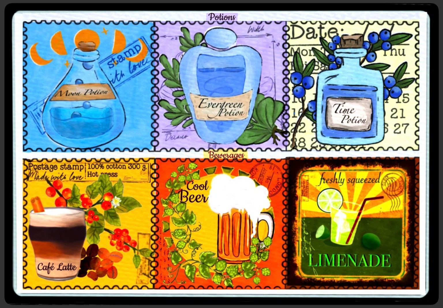 Watercolour Postage Stamps - image 1 - student project