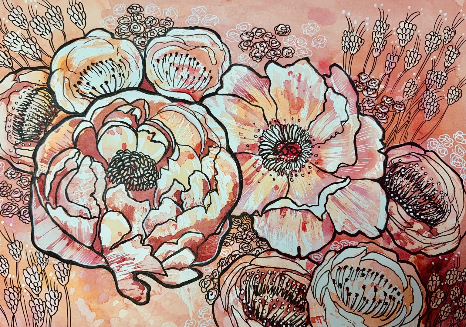 Peonies in Watercolor - image 1 - student project