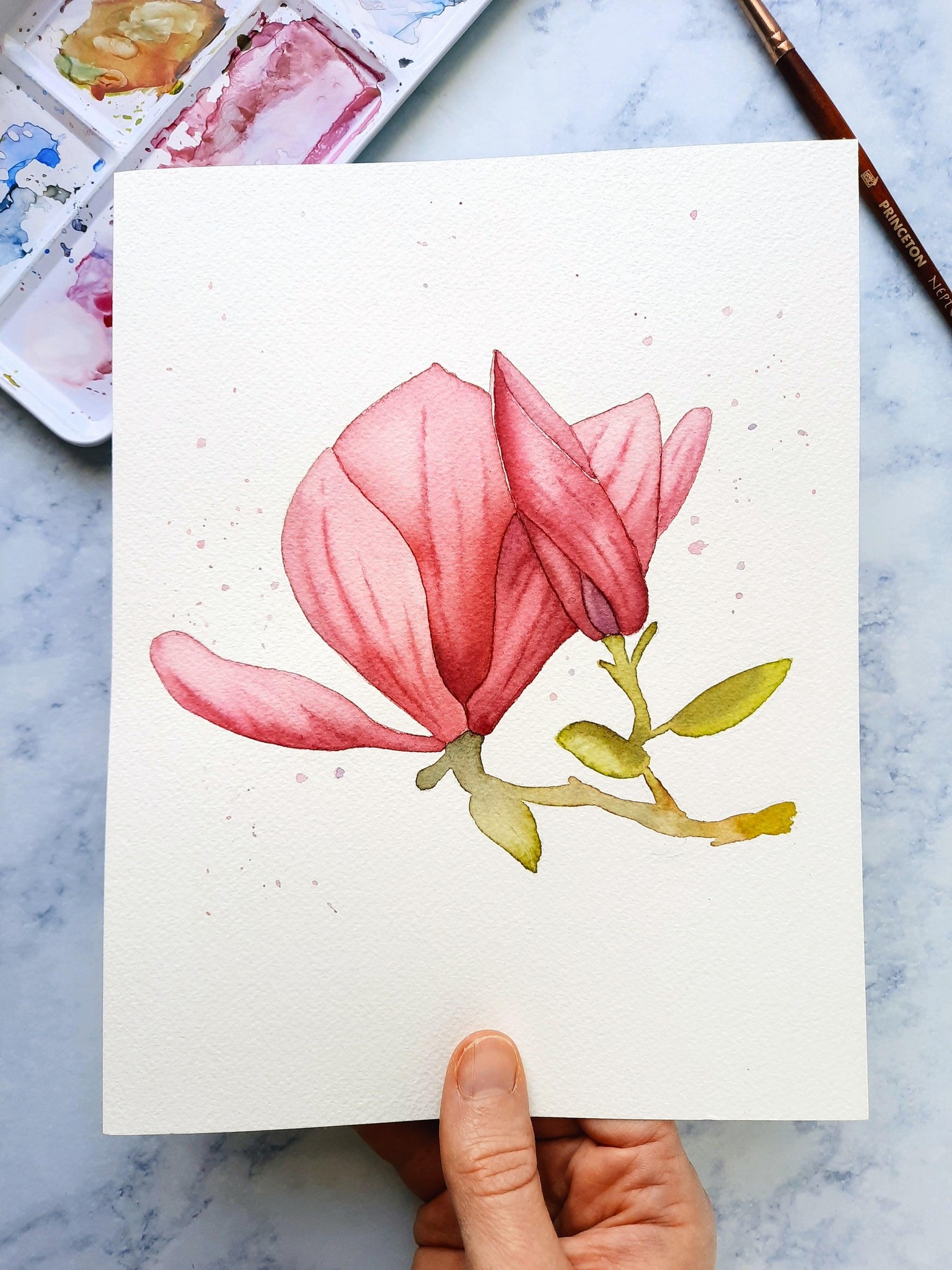 My first watercolor magnolias - image 2 - student project