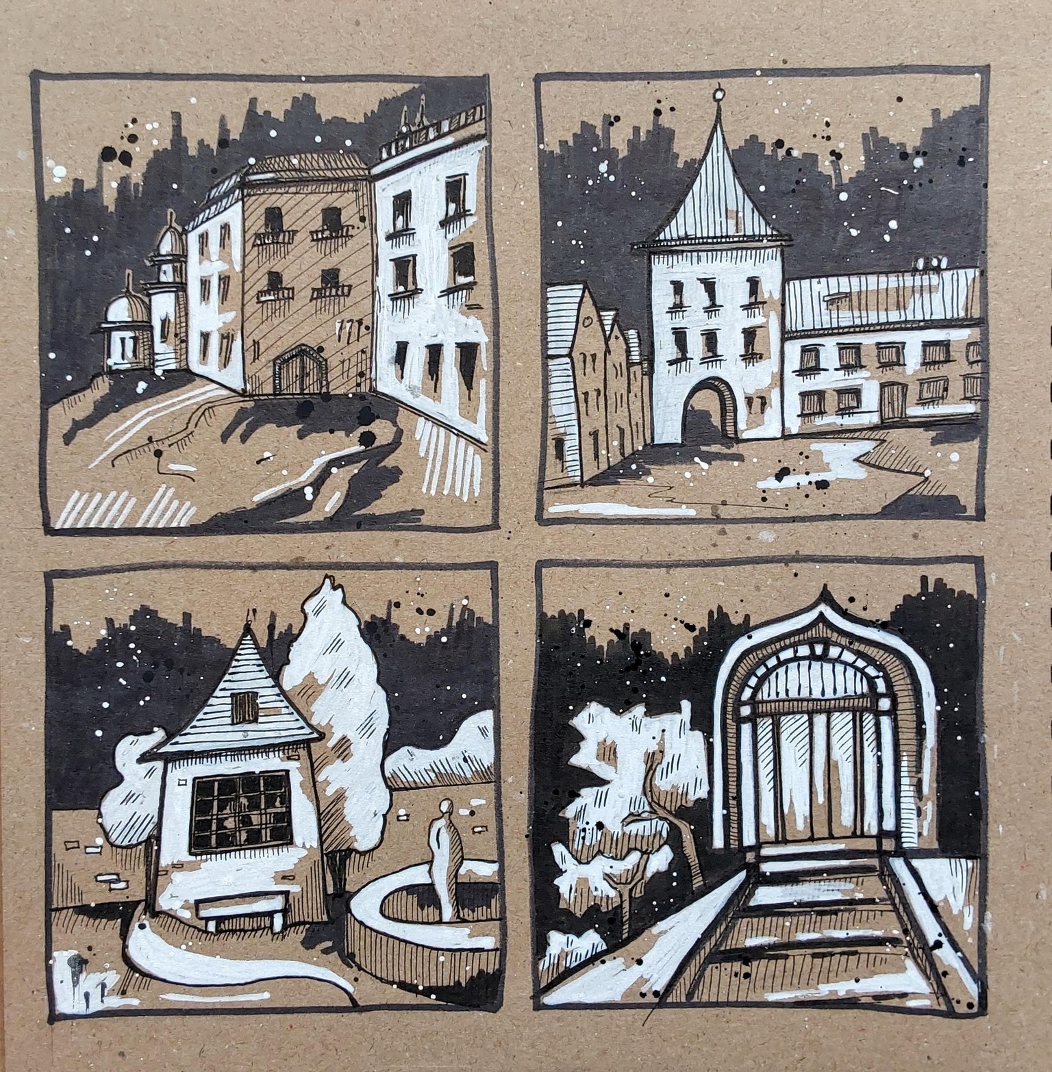 Urban sketching on brown paper - image 1 - student project