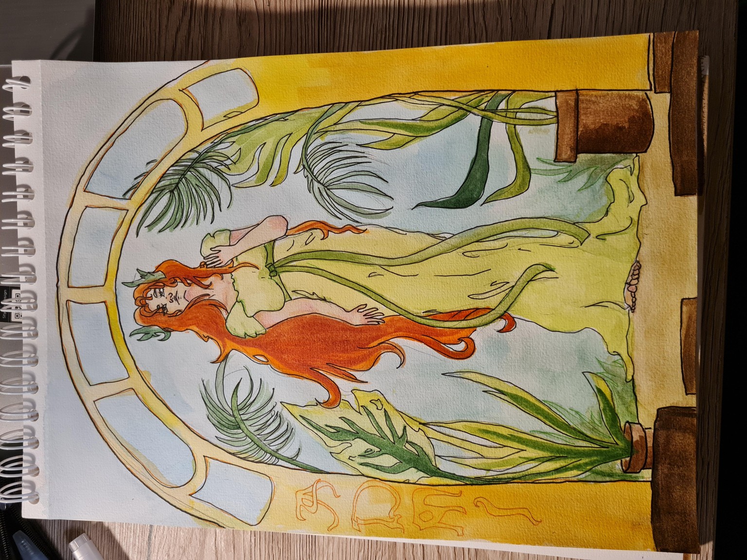 watercolor art nouveau painting - image 1 - student project