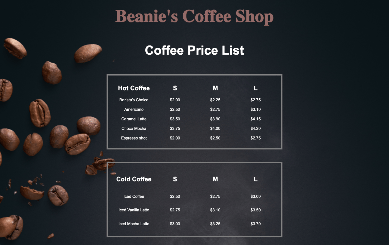 Beanie's Coffee Shop - image 1 - student project