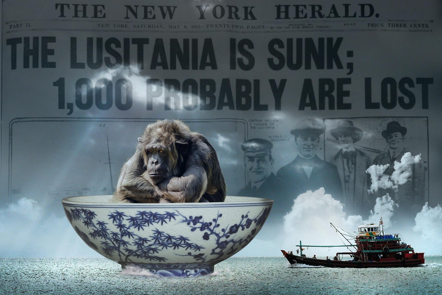 Chimpanzee in a bowl ( I wanna put a berets on his head, but I forgot!) - image 2 - student project