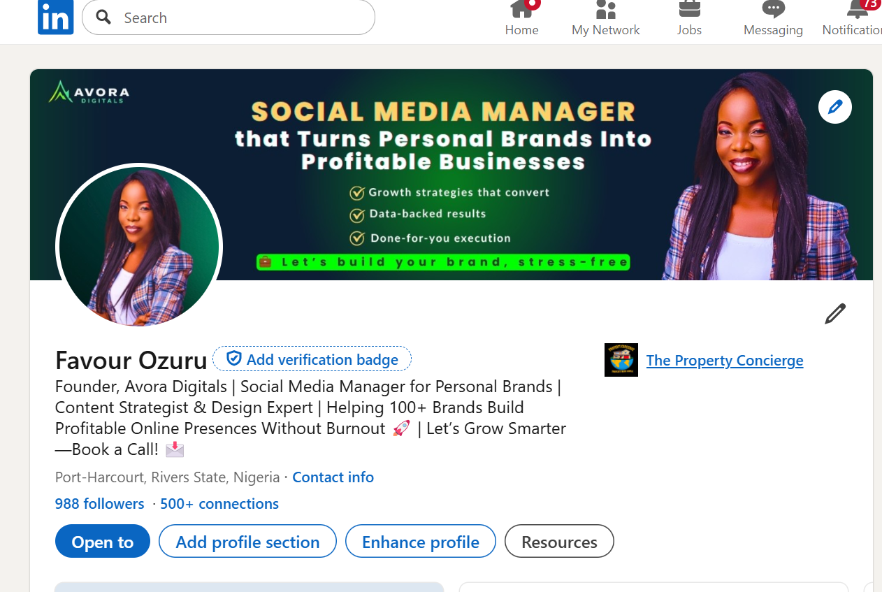 My optimized Linkedin profile - image 1 - student project