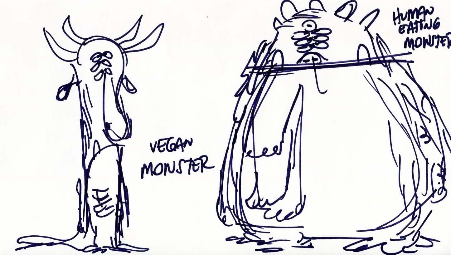 1 (Line-work Approach) - Small-Cat-Diet Monster VS. Human-Eating Monster   /  2 (Shape Approach) - In-n-Out Supervisor and his Apprentice. - image 3 - student project