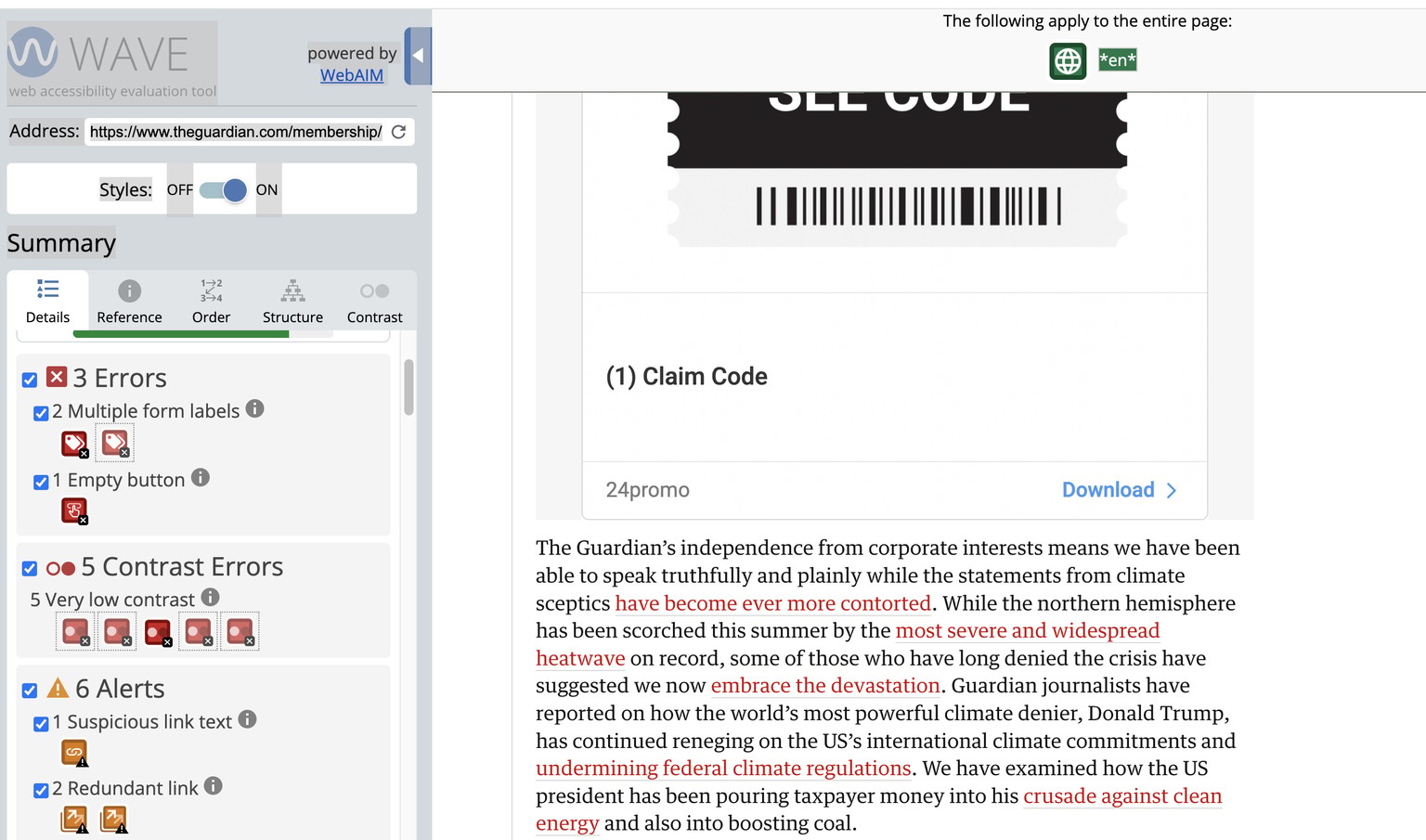 Using WAVE on a website - image 1 - student project
