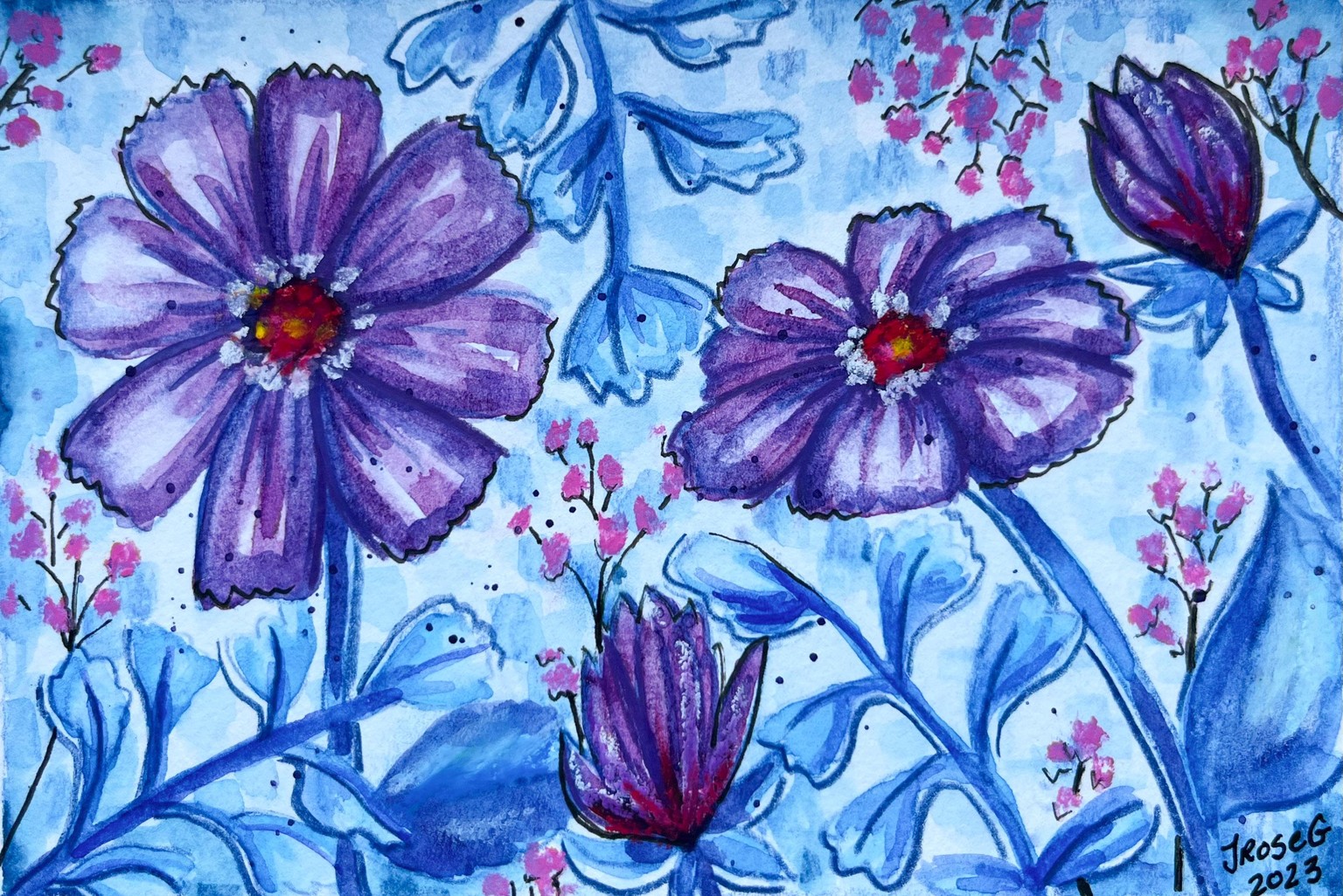 Watercolor Flower Postcard - image 4 - student project