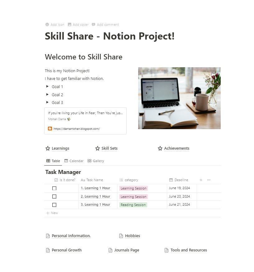 Skill Share - Notion Project! - image 1 - student project