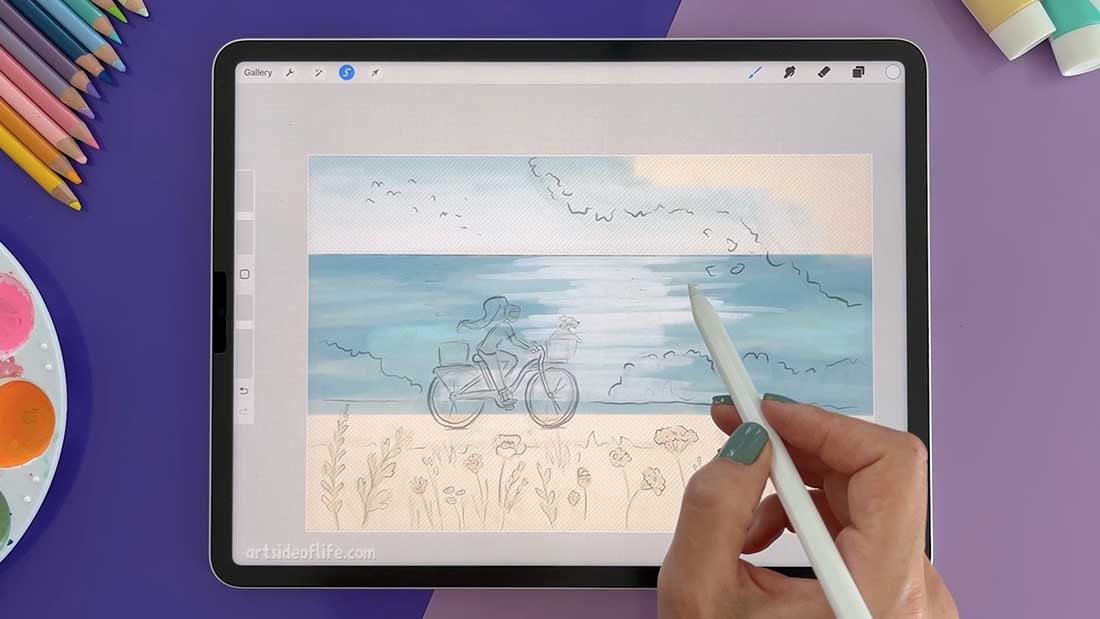 Seaside landscape with a girl character on a bicycle - image 1 - student project