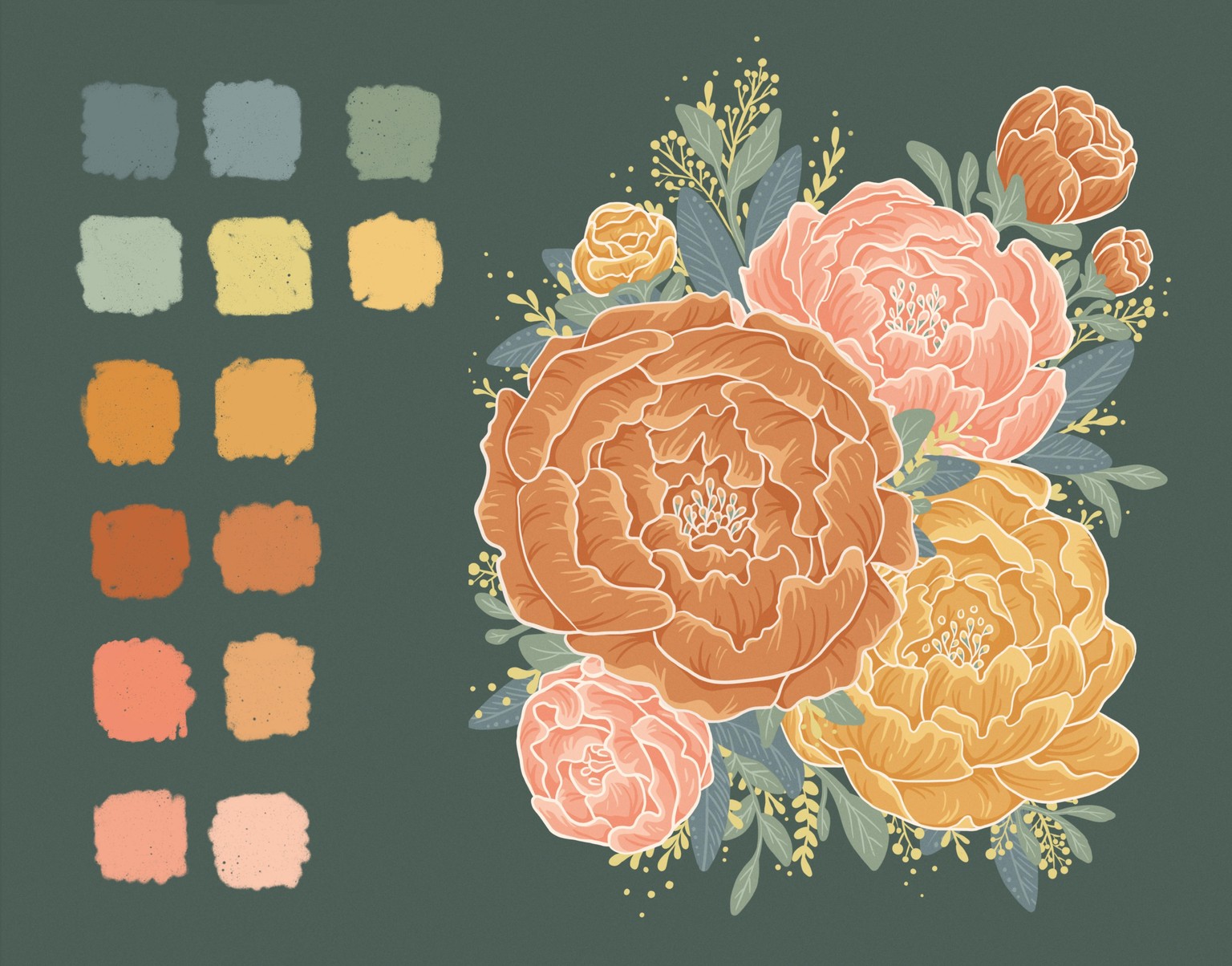Illustrated Peonies - image 3 - student project