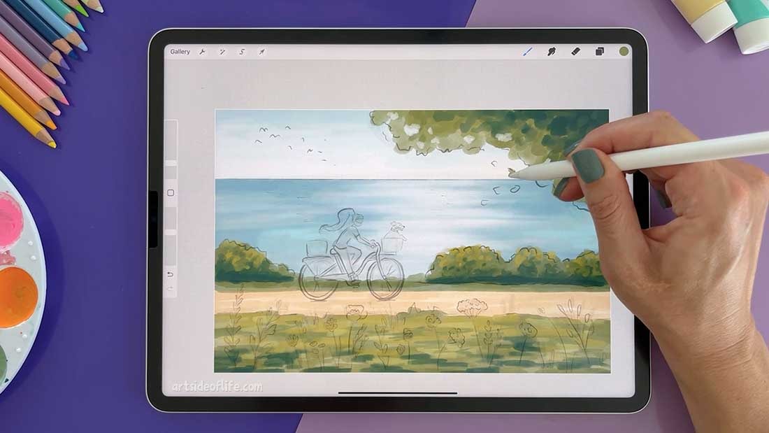 Seaside landscape with a girl character on a bicycle - image 3 - student project