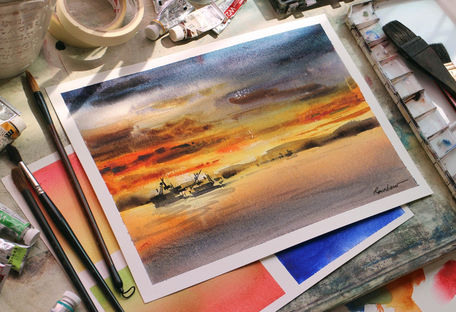 Watercolor Sunset Painting - image 1 - student project