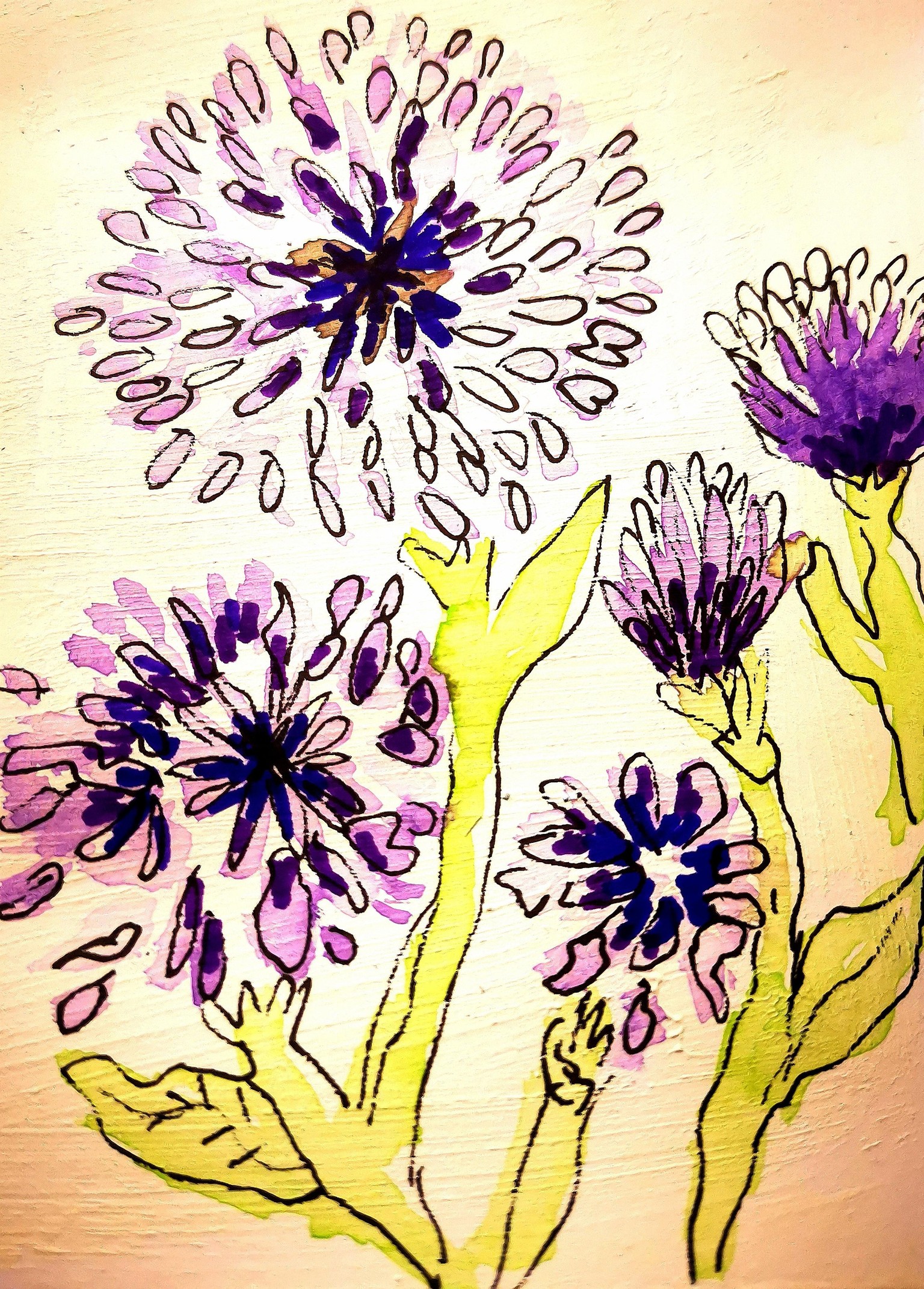 Flowers in ink ande watercolor - image 1 - student project