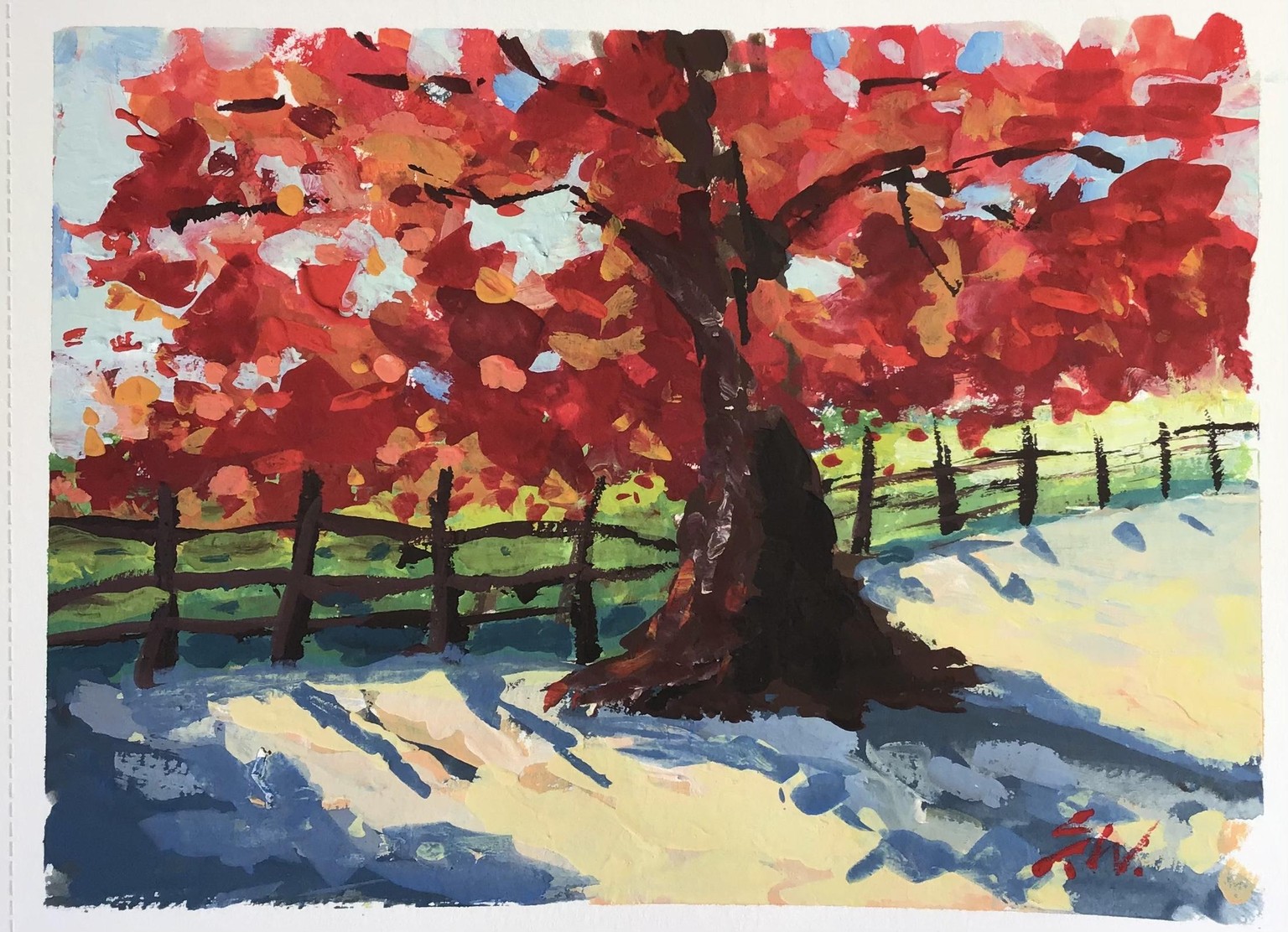 Arvore no Outono - gouache exercise - image 1 - student project