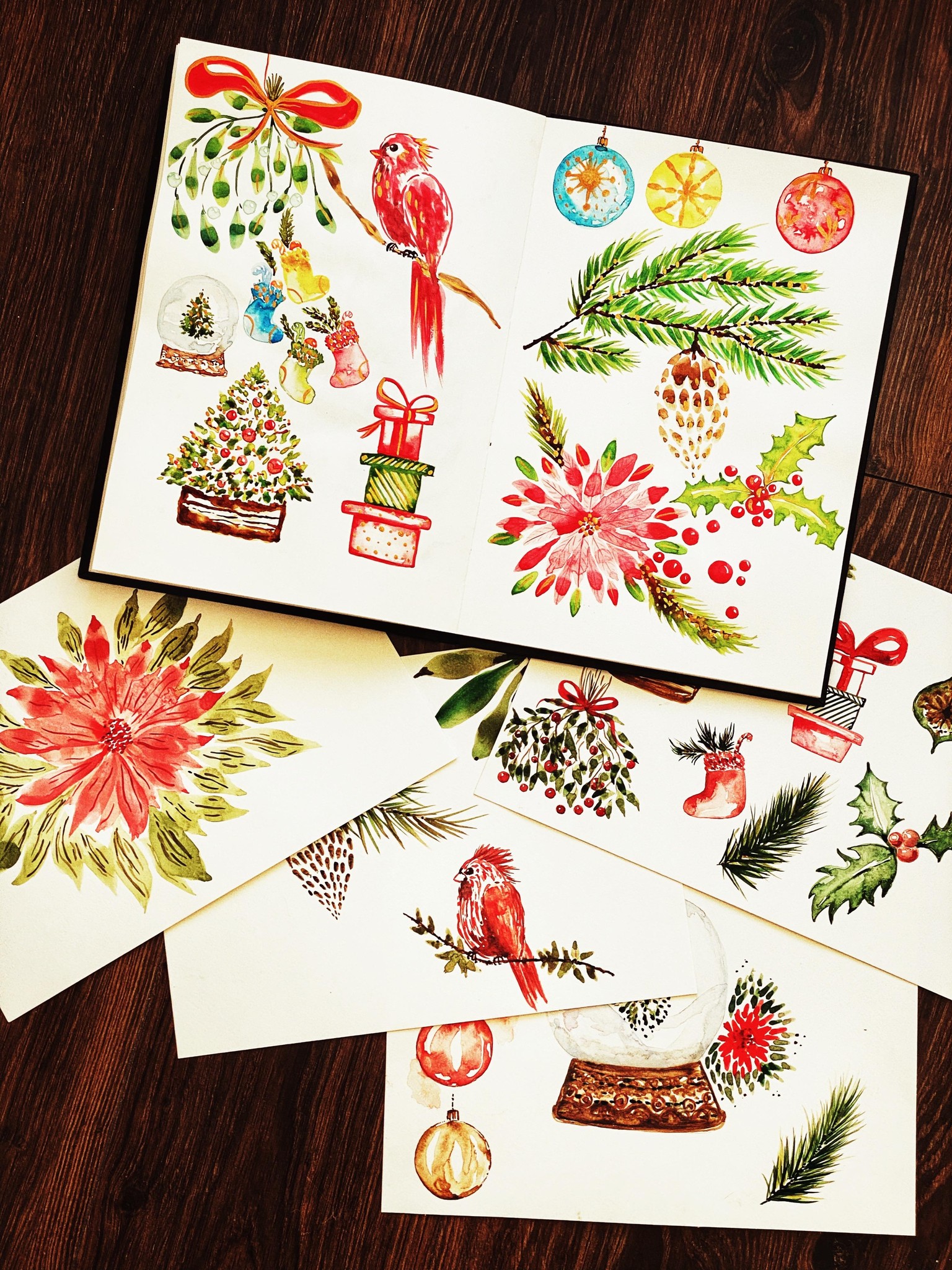 Watercolor Christmas pictures for greeting cards - image 1 - student project