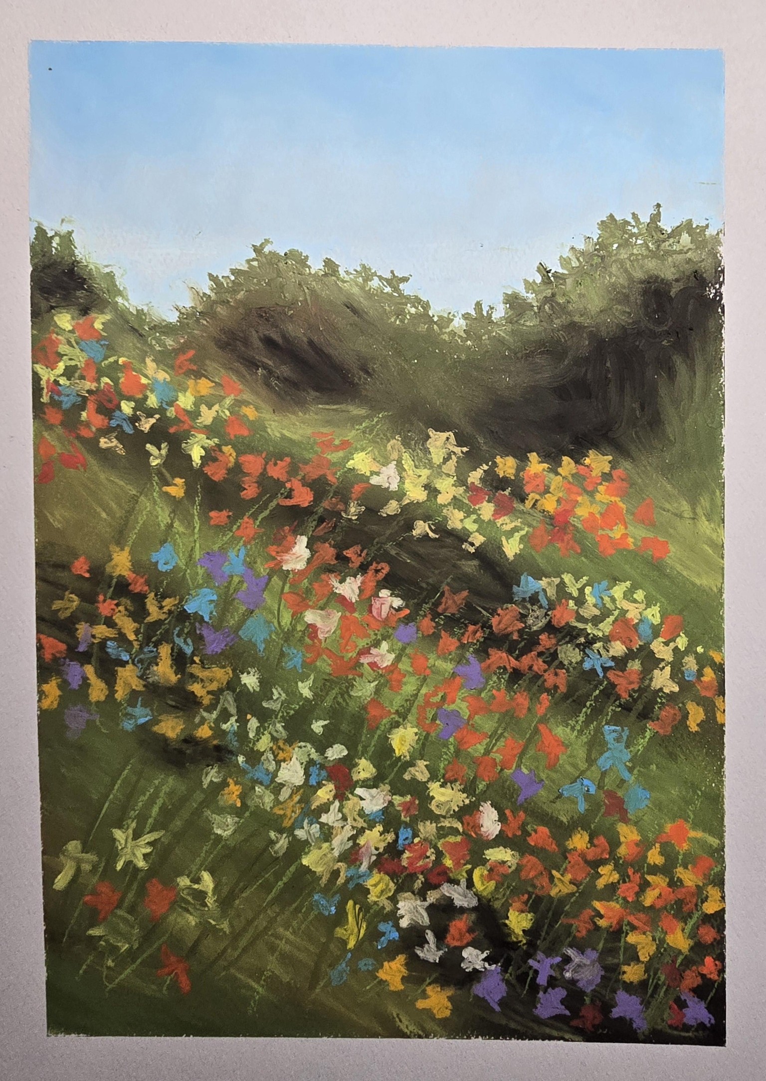 Green Landscape & Floral Landscape- Oil Pastel On Paper - image 1 - student project