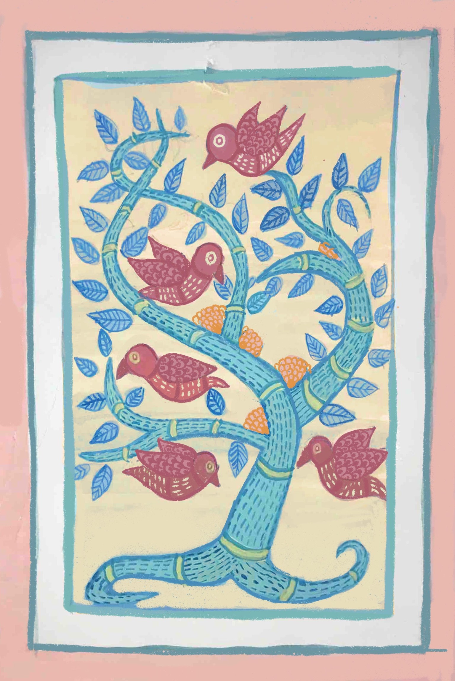 Trees and birds folk art - image 1 - student project