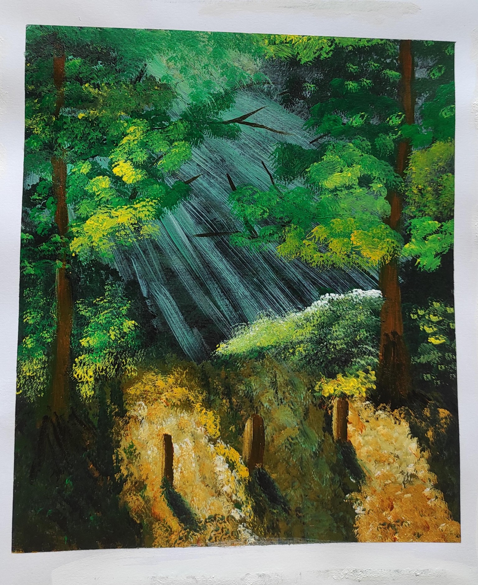 Sunrays in Forest-Acrylic Painting - image 1 - student project
