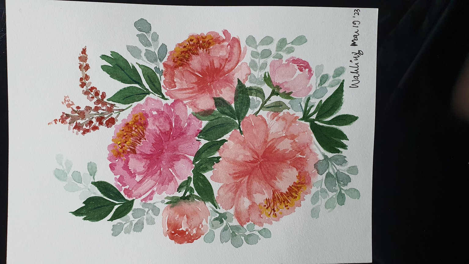 Loose watercolor peonies - image 1 - student project