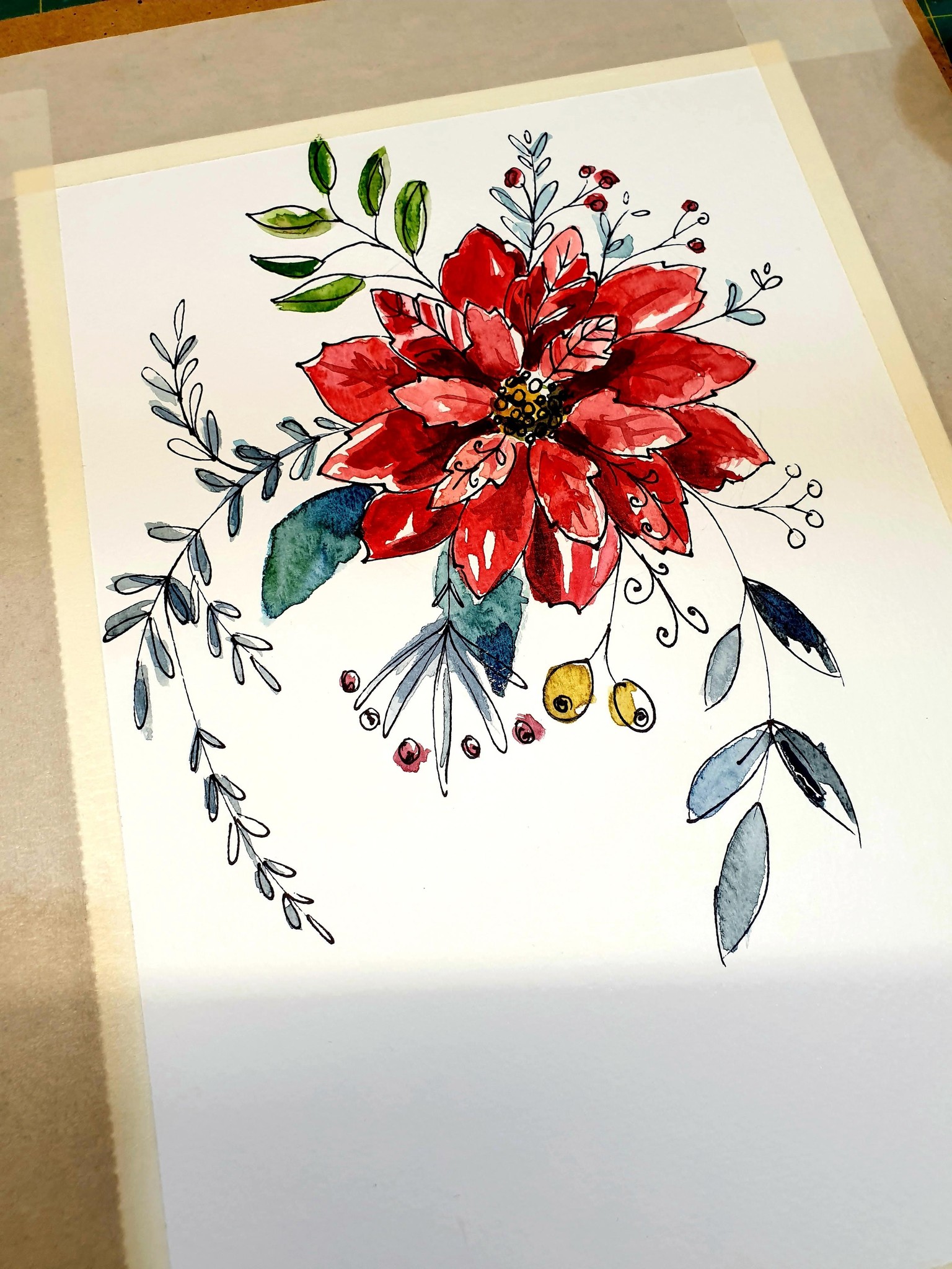 Ink and Watercolor Poinsettia - image 1 - student project