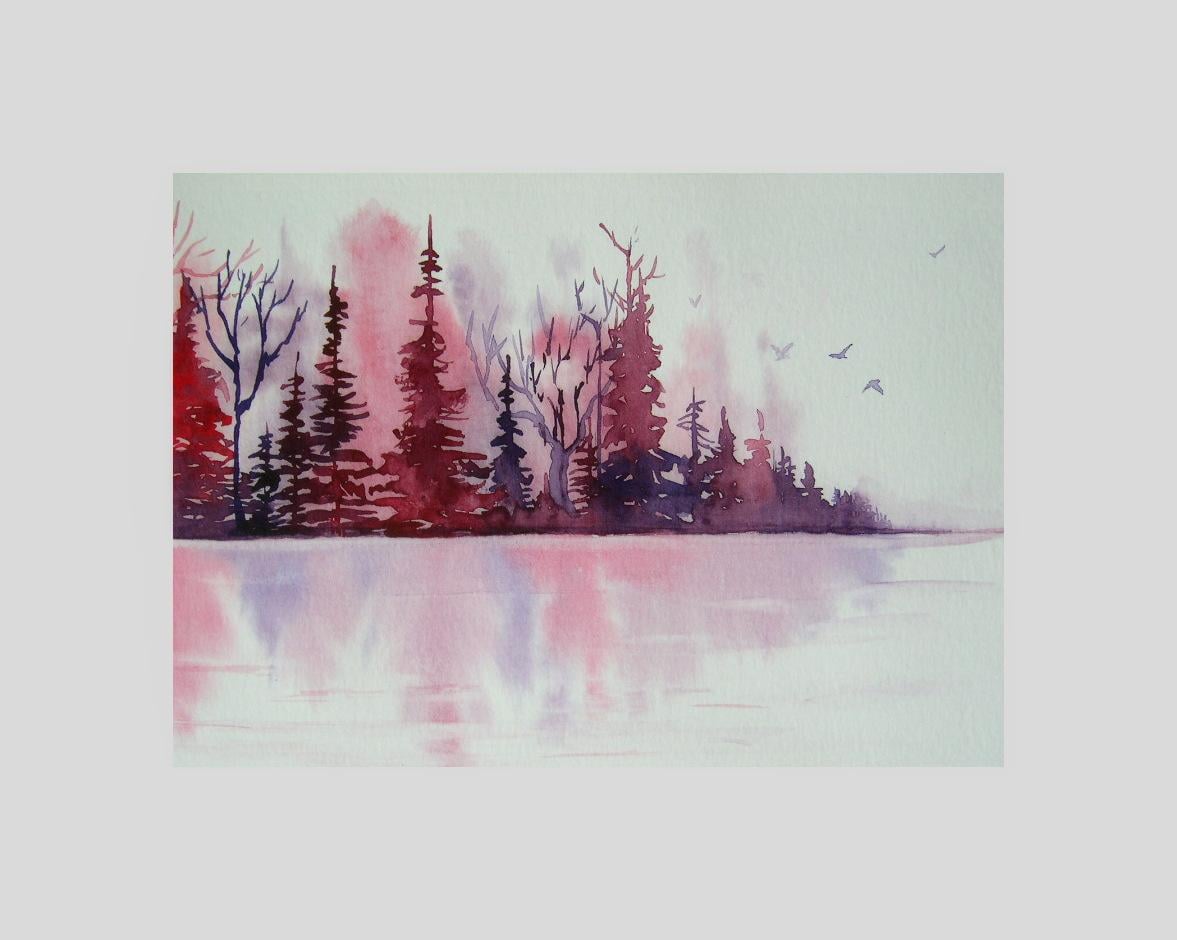 Watercolor Landscape - Dreamy Lake Reflections - image 1 - student project