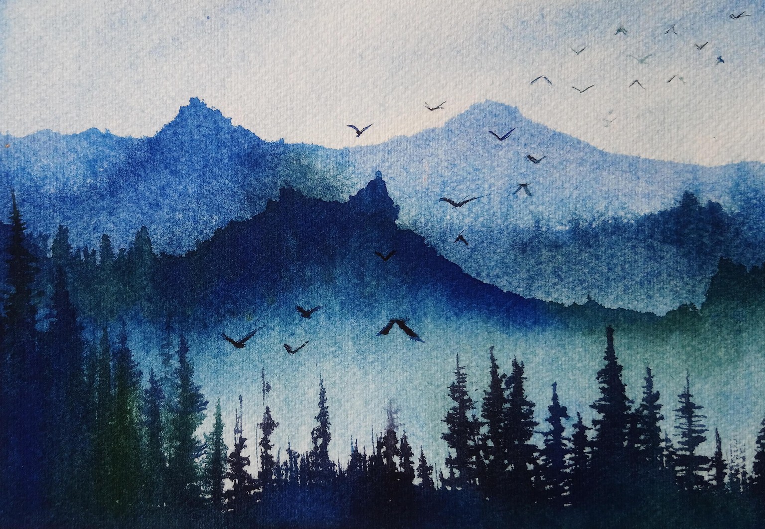 Watercolor Painting : Misty Mountains Landscape - image 1 - student project
