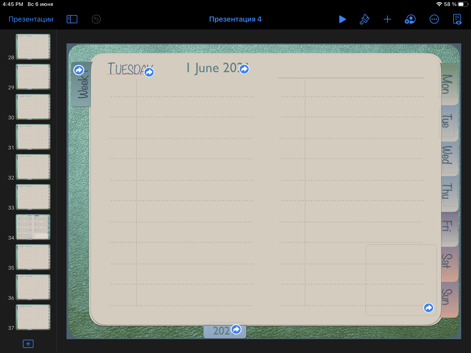 Digital planner in Keynote on IPad - image 3 - student project