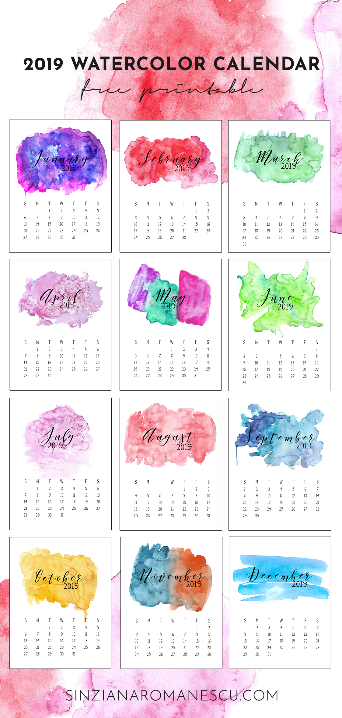 2019 Watercolor Calendar - image 1 - student project