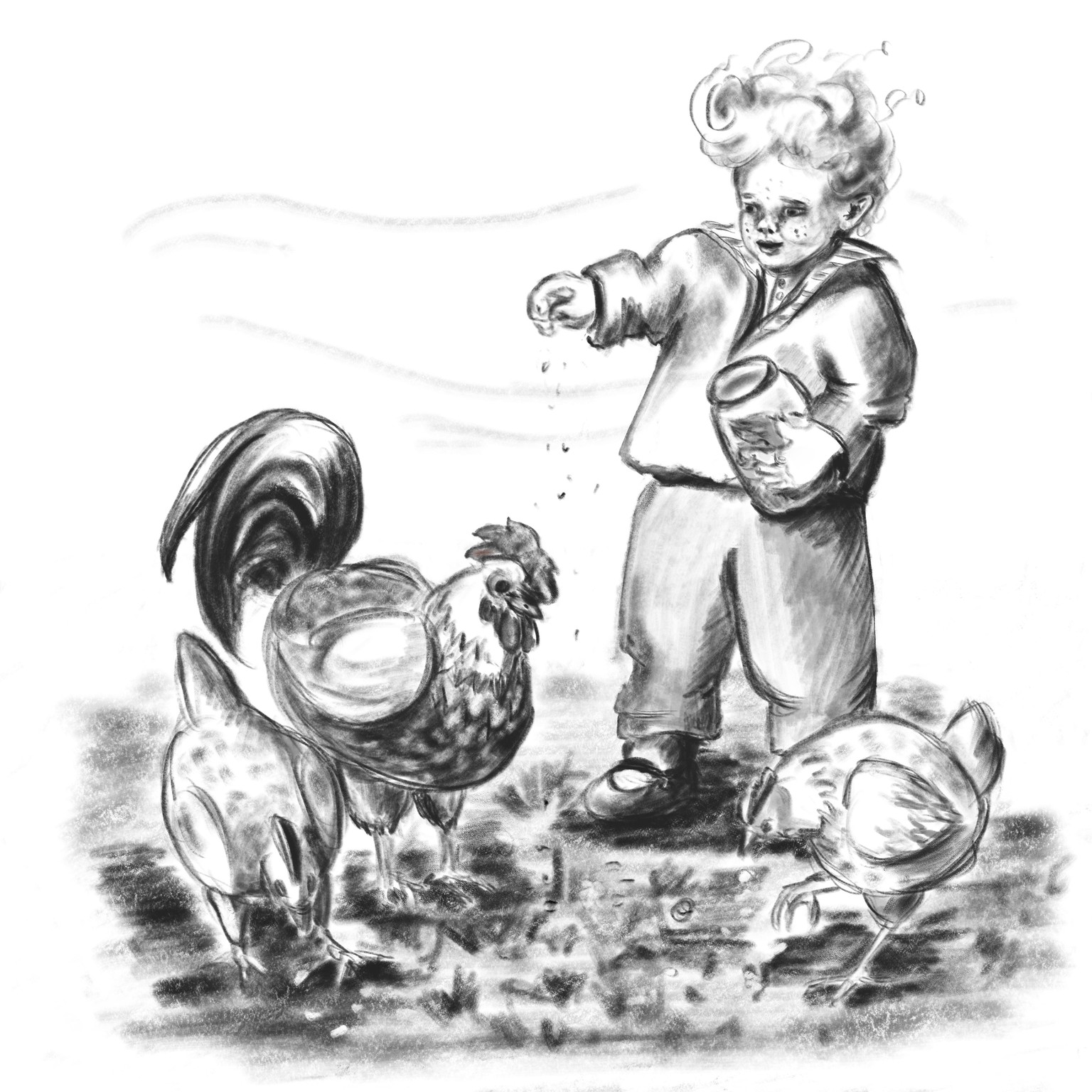 Boy feeding chickens. - image 2 - student project