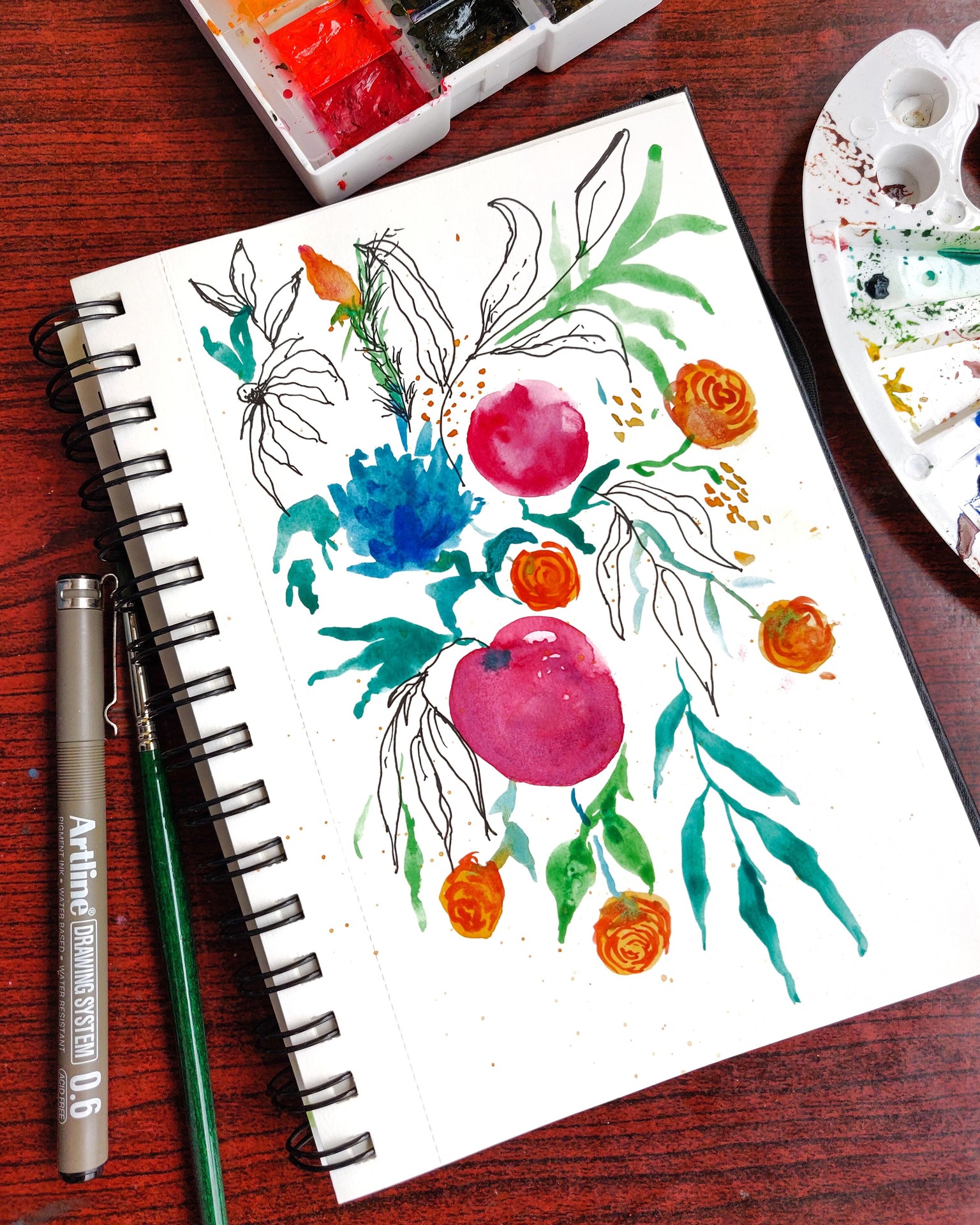 Abstract florals using gauche and ink - image 1 - student project