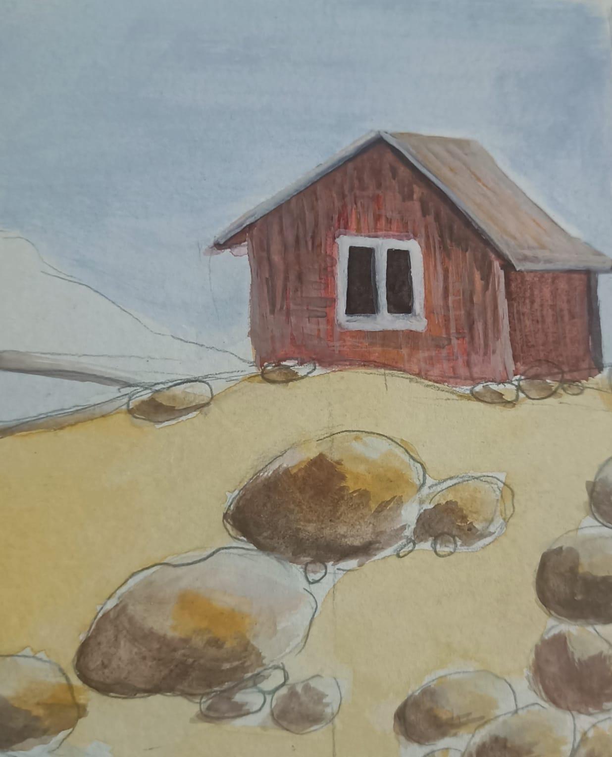Gouache Landscape with rock study - image 2 - student project